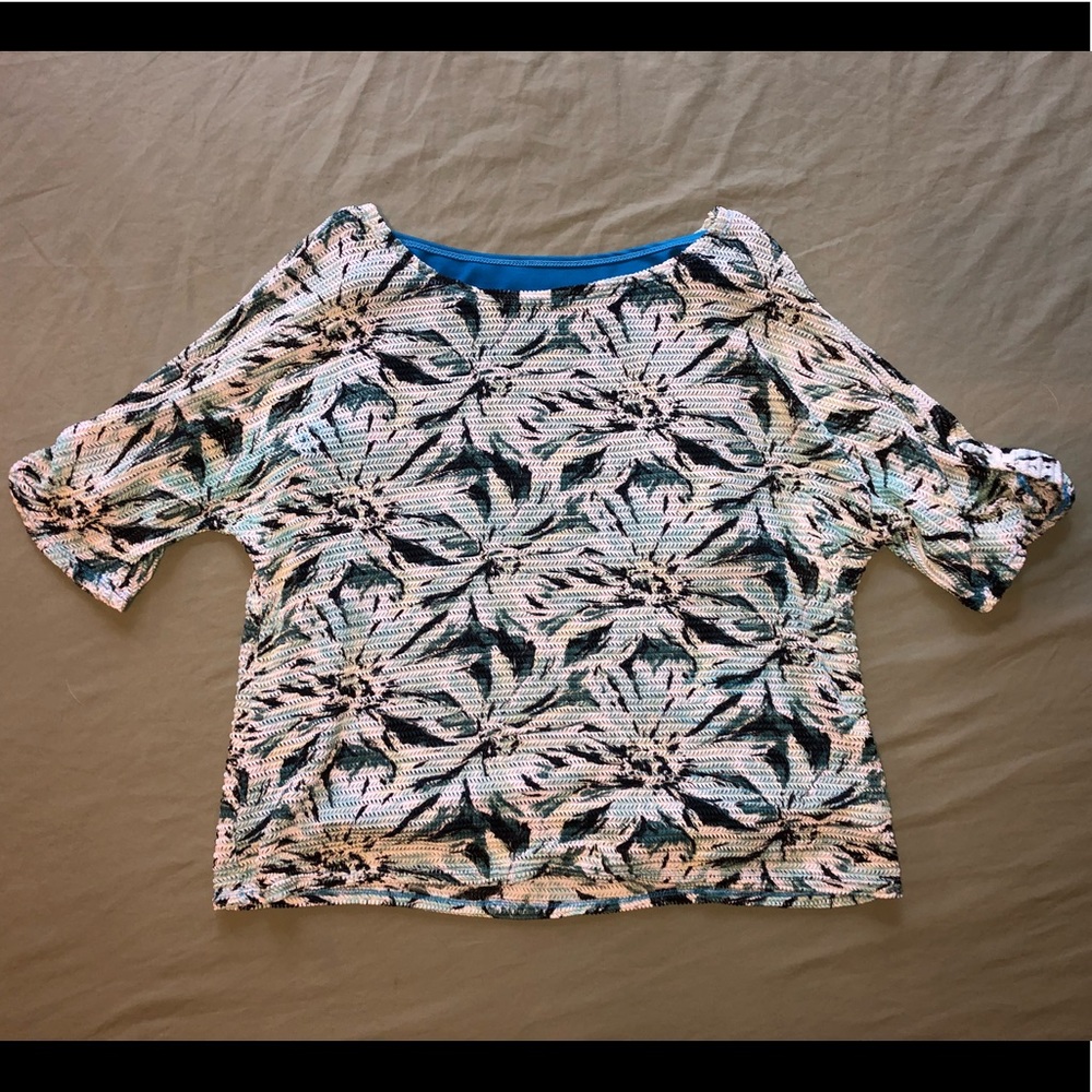 Knit Teal/Blue Layered Top, Button Detail Sleeves